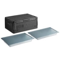 CaterGator Dash Black Flip Down Top Loading EPP Insulated Food Pan Carrier with (2) Vigor Full-Size Food Pans/Lids , 8 inch Deep Full-Size Pan Max Capacity