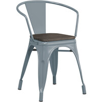 Lancaster Table & Seating Alloy Series Charcoal Metal Indoor Industrial Cafe Arm Chair with Black Wood Seat