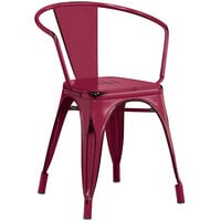 Lancaster Table & Seating Alloy Series Distressed Sangria Metal Indoor / Outdoor Industrial Cafe Arm Chair
