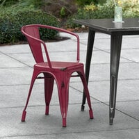 Lancaster Table & Seating Alloy Series Distressed Sangria Metal Indoor / Outdoor Industrial Cafe Arm Chair
