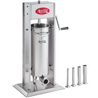 Avantco SS-30V 30 lb. Stainless Steel Vertical Manual Sausage Stuffer with 5/8 inch, 7/8 inch, 1 1/4 inch, and 1 1/2 inch Stainless Steel Funnels