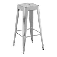 Lancaster Table & Seating Alloy Series Distressed Silver Outdoor Backless Barstool