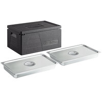 CaterGator Dash Black Top Loading EPP Insulated Food Pan Carrier with (2) Full-Size Stainless Steel Food Pans/Lids, 8 inch Deep Full-Size Pan Max Capacity