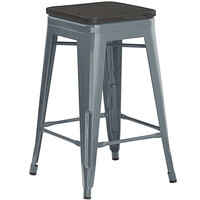 Lancaster Table & Seating Alloy Series Charcoal Metal Indoor Industrial Cafe Counter Height Stool with Black Wood Seat