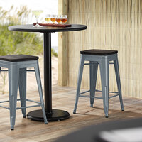 Lancaster Table & Seating Alloy Series Charcoal Metal Indoor Industrial Cafe Counter Height Stool with Black Wood Seat