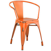 Lancaster Table & Seating Alloy Series Distressed Orange Metal Indoor / Outdoor Industrial Cafe Arm Chair