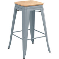 Lancaster Table & Seating Alloy Series Charcoal Metal Indoor Industrial Cafe Counter Height Stool with Natural Wood Seat