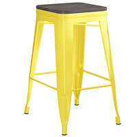 Lancaster Table & Seating Alloy Series Yellow Metal Indoor Industrial Cafe Counter Height Stool with Black Wood Seat