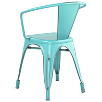 Lancaster Table & Seating Alloy Series Distressed Seafoam Metal Indoor / Outdoor Industrial Cafe Arm Chair