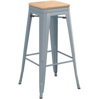 Lancaster Table & Seating Alloy Series Charcoal Metal Indoor Industrial Cafe Bar Height Stool with Natural Wood Seat