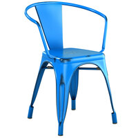Lancaster Table & Seating Alloy Series Distressed Blue Metal Indoor / Outdoor Industrial Cafe Arm Chair