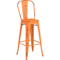 Lancaster Table & Seating Alloy Series Distressed Amber Orange Outdoor Cafe Barstool
