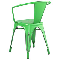 Lancaster Table & Seating Alloy Series Distressed Green Metal Indoor / Outdoor Industrial Cafe Arm Chair