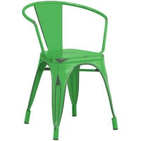 Lancaster Table & Seating Alloy Series Distressed Green Metal Indoor / Outdoor Industrial Cafe Arm Chair