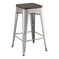 Lancaster Table & Seating Alloy Series Clear Coat Indoor Backless Counter Height Stool with Black Wood Seat