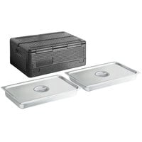 CaterGator Dash Black Flip Down Top Loading EPP Insulated Food Pan Carrier with (2) Full-Size Stainless Steel Food Pans/Lids , 8" Deep Full-Size Pan Max Capacity
