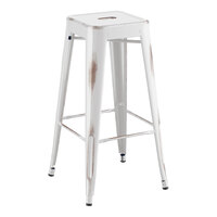 Lancaster Table & Seating Alloy Series Distressed White Outdoor Backless Barstool
