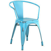 Lancaster Table & Seating Alloy Series Distressed Arctic Blue Metal Indoor / Outdoor Industrial Cafe Arm Chair