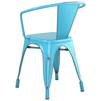 Lancaster Table & Seating Alloy Series Distressed Arctic Blue Metal Indoor / Outdoor Industrial Cafe Arm Chair