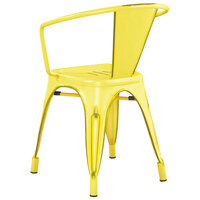Lancaster Table & Seating Alloy Series Distressed Yellow Metal Indoor / Outdoor Industrial Cafe Arm Chair