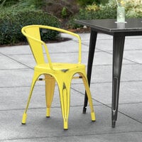 Lancaster Table & Seating Alloy Series Distressed Yellow Metal Indoor / Outdoor Industrial Cafe Arm Chair
