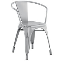 Lancaster Table & Seating Alloy Series Distressed Silver Metal Indoor / Outdoor Industrial Cafe Arm Chair