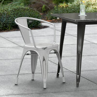 Lancaster Table & Seating Alloy Series Distressed Silver Metal Indoor / Outdoor Industrial Cafe Arm Chair