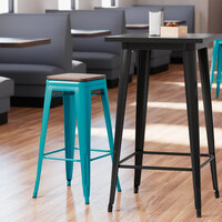 Lancaster Table & Seating Alloy Series Teal Metal Indoor Industrial Cafe Bar Height Stool with Walnut Wood Seat