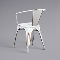 Lancaster Table & Seating Alloy Series Distressed White Metal Indoor / Outdoor Industrial Cafe Arm Chair
