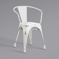 Lancaster Table & Seating Alloy Series Distressed White Metal Indoor / Outdoor Industrial Cafe Arm Chair