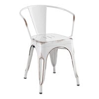Lancaster Table & Seating Alloy Series Distressed Pearl White Outdoor Arm Chair