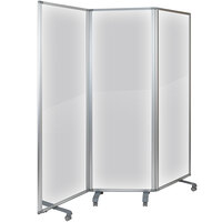 Flash Furniture BR-PTT001-3-AC-60183-GG 71 inch x 72 1/8 inch 3-Section Clear Acrylic Mobile Partition with Lockable Casters