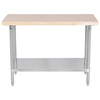 Advance Tabco H2S-244 Wood Top Work Table with Stainless Steel Base and Undershelf - 24" x 48"