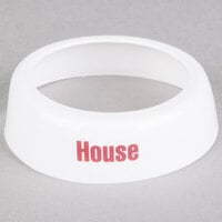 Tablecraft CM3 Imprinted White Plastic "House" Salad Dressing Dispenser Collar with Maroon Lettering