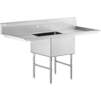 Regency 72 inch 16 Gauge Stainless Steel One Compartment Commercial Sink with Stainless Steel Legs, Cross Bracing, and 2 Drainboards - 24 inch x 24 inch x 14 inch Bowl