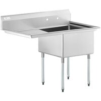 Regency 50 1/2 inch 16 Gauge Stainless Steel One Compartment Commercial Sink with Galvanized Steel Legs and 1 Drainboard - 24 inch x 24 inch x 14 inch Bowl - Left Drainboard