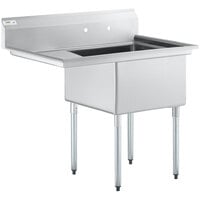 Regency 44 1/2 inch 16 Gauge Stainless Steel One Compartment Commercial Sink with Galvanized Steel Legs and 1 Drainboard - 24 inch x 24 inch x 14 inch Bowl - Left Drainboard