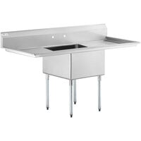 Regency 72 inch 16 Gauge Stainless Steel One Compartment Commercial Sink with Galvanized Steel Legs and 2 Drainboards - 24 inch x 24 inch x 14 inch Bowl