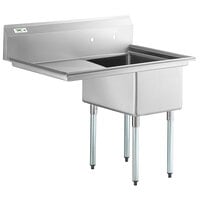 Regency 44 1/2 inch 16 Gauge Stainless Steel One Compartment Commercial Sink with Galvanized Steel Legs and 1 Drainboard - 18 inch x 18 inch x 14 inch Bowl - Left Drainboard