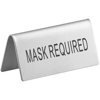 Choice 3 inch x 1 1/2 inch Double Sided Stainless Steel Mask Required Table Tent Sign