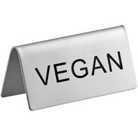 Choice 3 inch x 1 1/2 inch Double Sided Stainless Steel Vegan Table Tent Sign