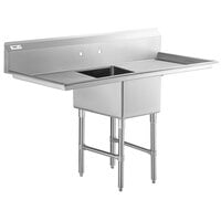 Regency 66 inch 16 Gauge Stainless Steel One Compartment Commercial Sink with Stainless Steel Legs, Cross Bracing, and 2 Drainboards - 18 inch x 18 inch x 14 inch Bowl