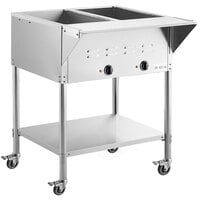 Avantco STE-2M Two Pan Open Well Mobile Electric Steam Table with Undershelf - 120V, 1000W