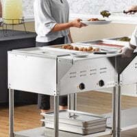 Avantco STE-2M Two Pan Open Well Mobile Electric Steam Table with Undershelf - 120V, 1000W