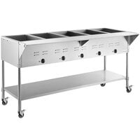 Avantco STE-5M Five Pan Open Well Mobile Electric Steam Table with Undershelf - 208/240V, 3750W