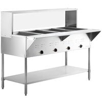 Avantco STE-4SGH Four Pan Open Well Electric Steam Table with Undershelf, Overshelf, and Sneeze Guard - 208/240V, 3000W