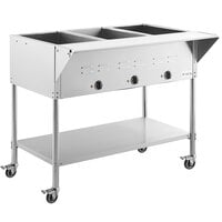 Avantco STE-3M Three Pan Open Well Mobile Electric Steam Table with Undershelf - 120V, 1500W