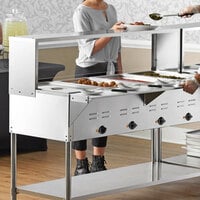 Avantco STE-4MGA Four Pan Open Well Mobile Electric Steam Table with Undershelf and 57 inch Overshelf with Sneeze Guard - 120V, 2000W