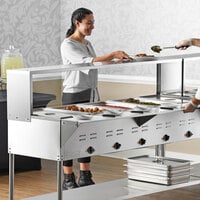 Avantco STE-5MG Five Pan Open Well Mobile Electric Steam Table with Undershelf and 71 inch Overshelf with Sneeze Guard - 208/240V, 3750W