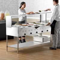Avantco STE-5SG Five Pan Open Well Electric Steam Table with Undershelf, Overshelf, and Sneeze Guard - 208/240V, 3750W